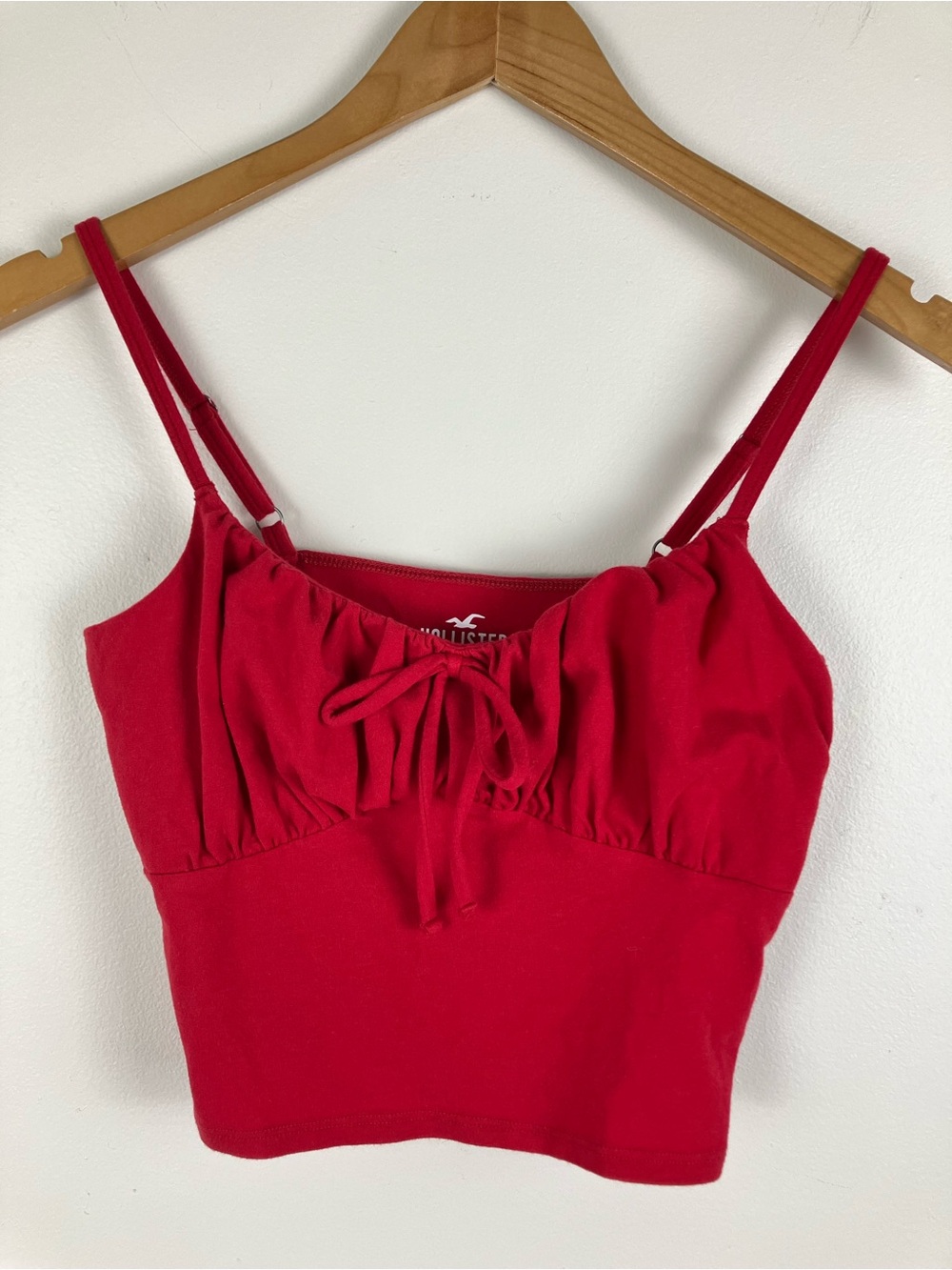 Hollister Must-Have Collection Red Ruched Bow Front Crop Cami Top Size Medium